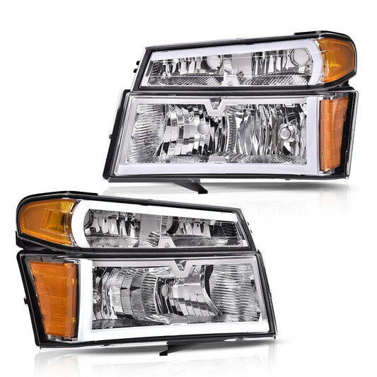 G-PLUS Headlights Corner Lamp Fit Chevy Colorado/GMC Canyon 2004-2012,Fit Isuzu i-280 i-350 2006/i-290 i-370 2007-2008 Headlamps Clear Lens Chrome Housing Amber Reflector,faros delanteros Assembly