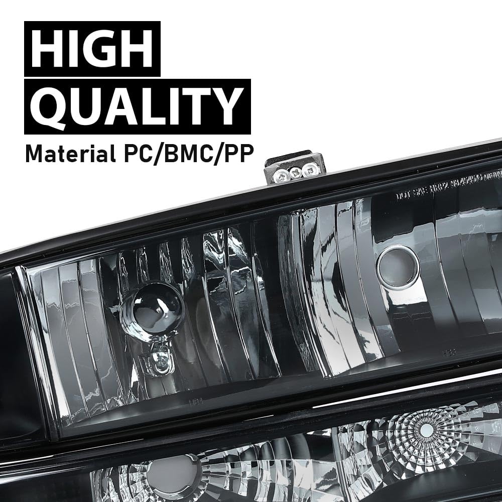 G-PLUS Headlights Corner Bumper Turn Signal w/o Bulbs Fit Chevy Blazer 1998-2005/Fit Chevy S10 Pickup 1998-2004 Smoke Lens Black Housing Clear Reflector Bumper Headlamps,faros delanteros Assembly
