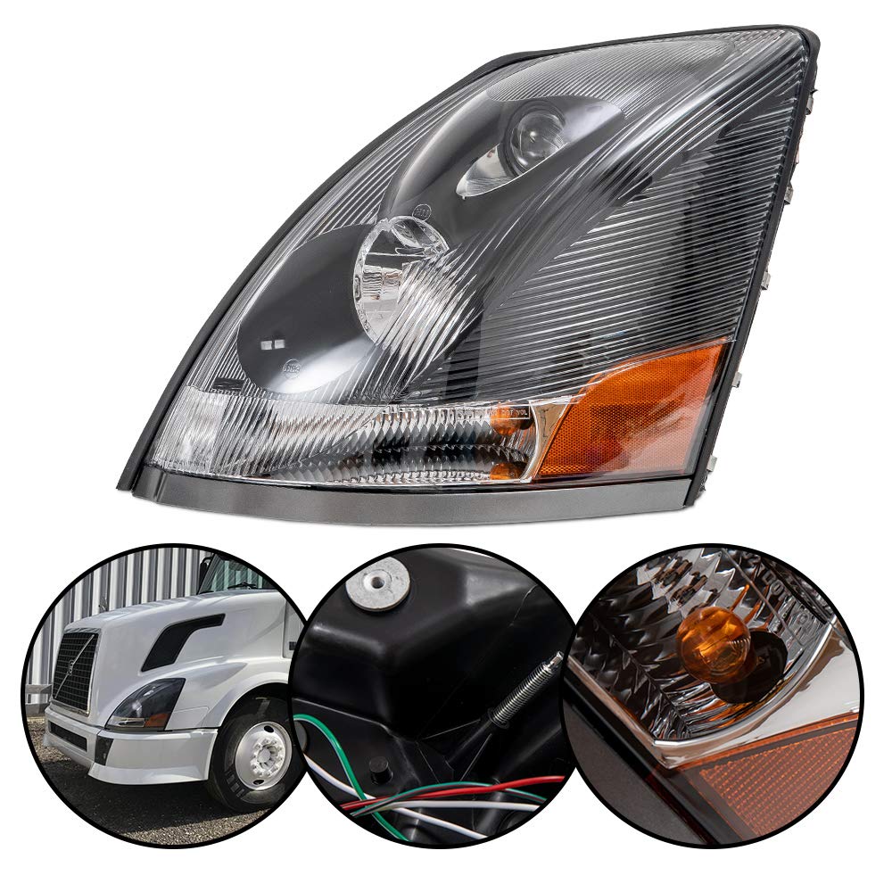 G-PLUS Headlights, Compatible with 2004-2018 Volvo VNL/VNM Left Bumper Headlamps, Clear Lens Chrome Housing Amber Reflector