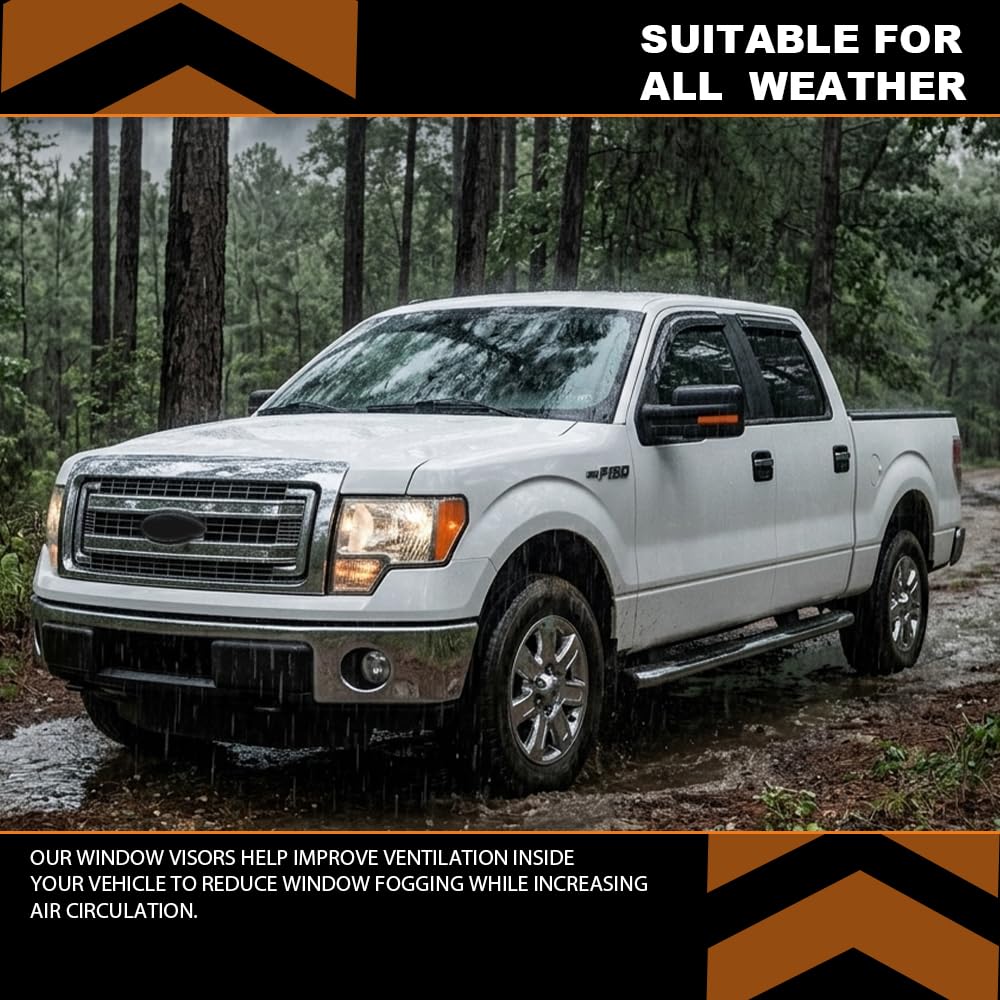 G-PLUS Out-Channel Mount Ventvisor Window Deflectors Compatible with Ford F150 SuperCrew Crew Cab 2009-2014 Fit Ford F150 SVT Raptor SuperCrew Cab 2010-2014 4 PCS Smoky