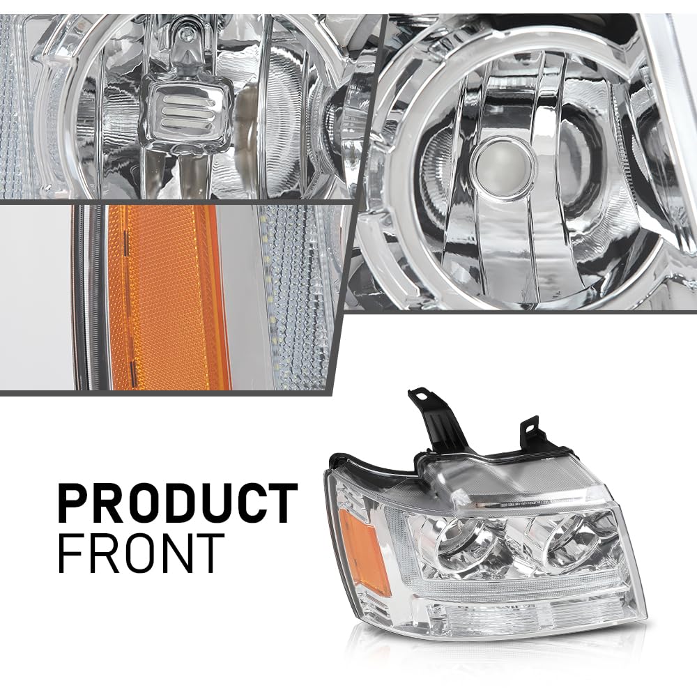 G-PLUS LED Headlights Assembly Front Headlamps Fit Chevy Tahoe Suburban 1500 2007-2014,Fit Chevy Avalanche Suburban 2500 2007-2013 Clear Lens Chrome Housing Amber Reflector,faros delanteros