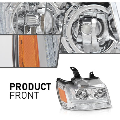 G-PLUS LED Headlights Assembly Front Headlamps Fit Chevy Tahoe Suburban 1500 2007-2014,Fit Chevy Avalanche Suburban 2500 2007-2013 Clear Lens Chrome Housing Amber Reflector,faros delanteros