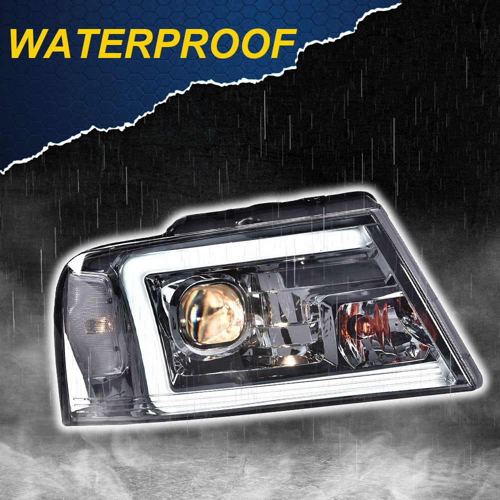 G-PLUS LED DRL Headlights, Compatible with 2004-2008 Ford F150/ 2006-2008 Lincoln Mark Lt(NOT Compatible with 2004 F150 Heritage/Flareside Beds Models), Smoky Lens Chrome Housing Clear Reflector