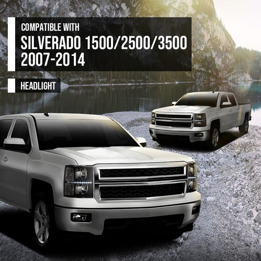 G-PLUS LED DRL Headlights, Fit 2007-2013 Chevy Silverado 1500/Fit 2007-2014 Chevy Silverado 2500 3500 & HD Models Bumper Headlamps, Clear Lens Black Housing Clear Reflector,faros delanteros