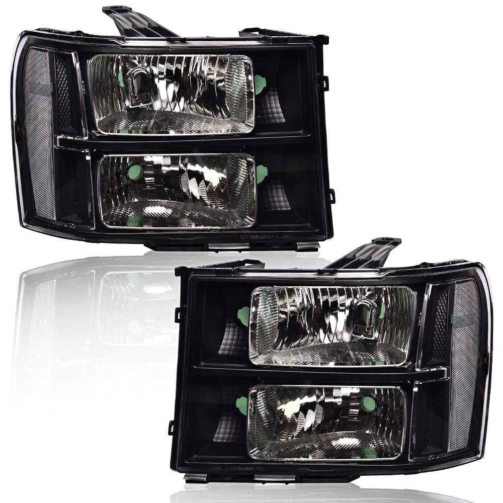 G-PLUS Tube Projector Headlights Assembly Fit GMC Sierra 1500 2007-2013 /Fit GMC Sierra 2500HD 3500HD 2007-2014 Headlamps Clear Lens Black Housing Clear Reflector Left & Right,faros delanteros
