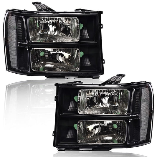 G-PLUS Tube Projector Headlights Assembly HEADLIGHTS | Fit GMC Sierra 1500 2007-2013 /HEADLIGHTS | Fit GMC Sierra 2500HD 3500HD 2007-2014 Headlamps Clear Lens Black Housing Clear Reflector Left & Right,faros delanteros