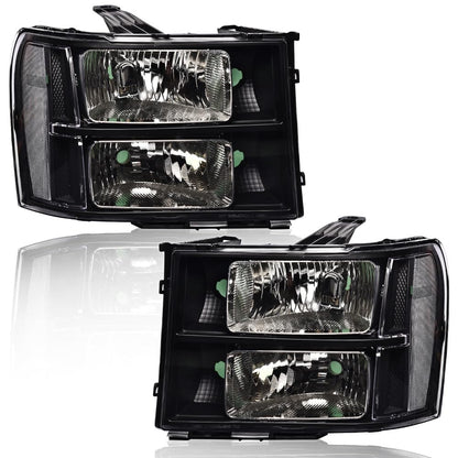G-PLUS Headlights Assembly Compatible with GMC Sierra 1500 2007-2013 /Fit for GMC Sierra 2500HD 3500HD 2007-2014 Headlamps Left & Right Clear Lens Black Housing Clear Reflector,faros delanteros