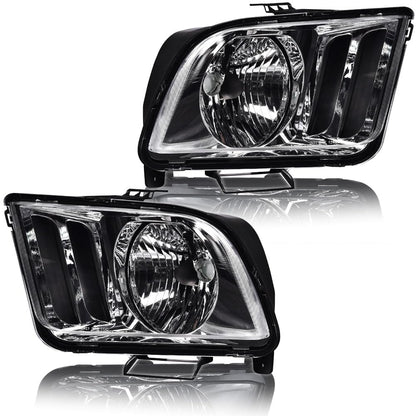 G-PLUS Headlights Compatible with Ford Mustang 2005-2009 Factory Halogen Headlamps Pair Clear Lens Chrome Housing Amber Reflector,faros delanteros