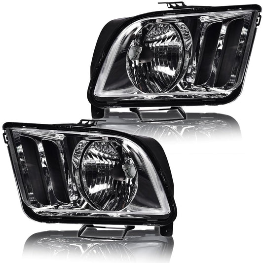 G-PLUS Headlights Compatible with Ford Mustang 2005-2009 Factory Halogen Headlamps Pair Clear Lens Chrome Housing Amber Reflector,faros delanteros