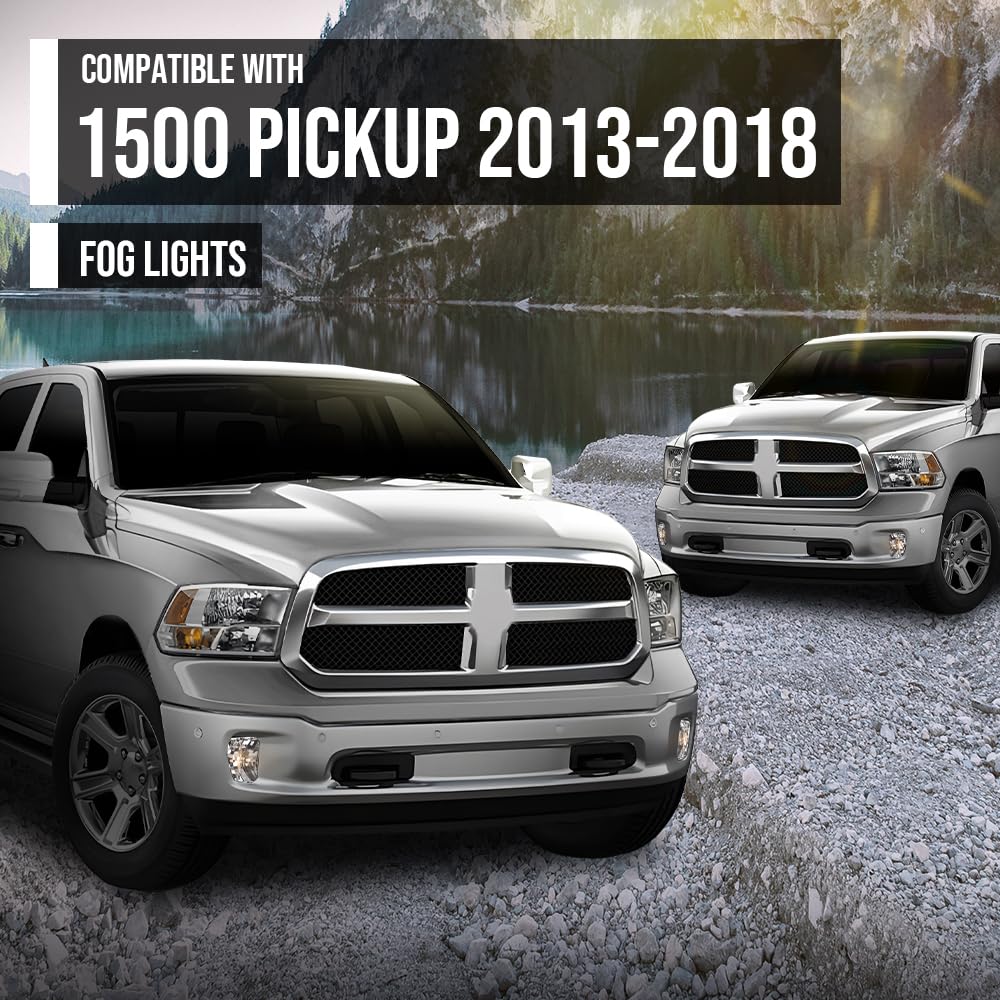 G-PLUS Fog Light Compatible With Dodge Ram 1500 Pickup 2013 2014 2015 2016 2017 2018,(NOT For Rebel Models) Driving Clear Fog Lamps w/Bulbs Pair