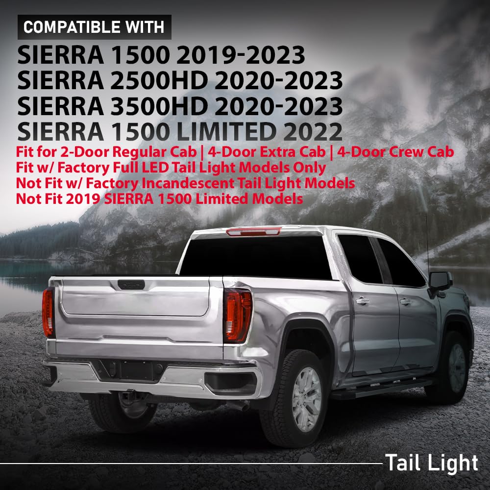 G-PLUS LED Tail Light Assembly Rear Brake Lamp Right Fit 2019-2023 GMC Sierra 1500,Fit 2020-2023 GMC Sierra 2500HD 3500HD,for w/Factory Full LED Tail Light Models Only 84565922 GM2801310 Red
