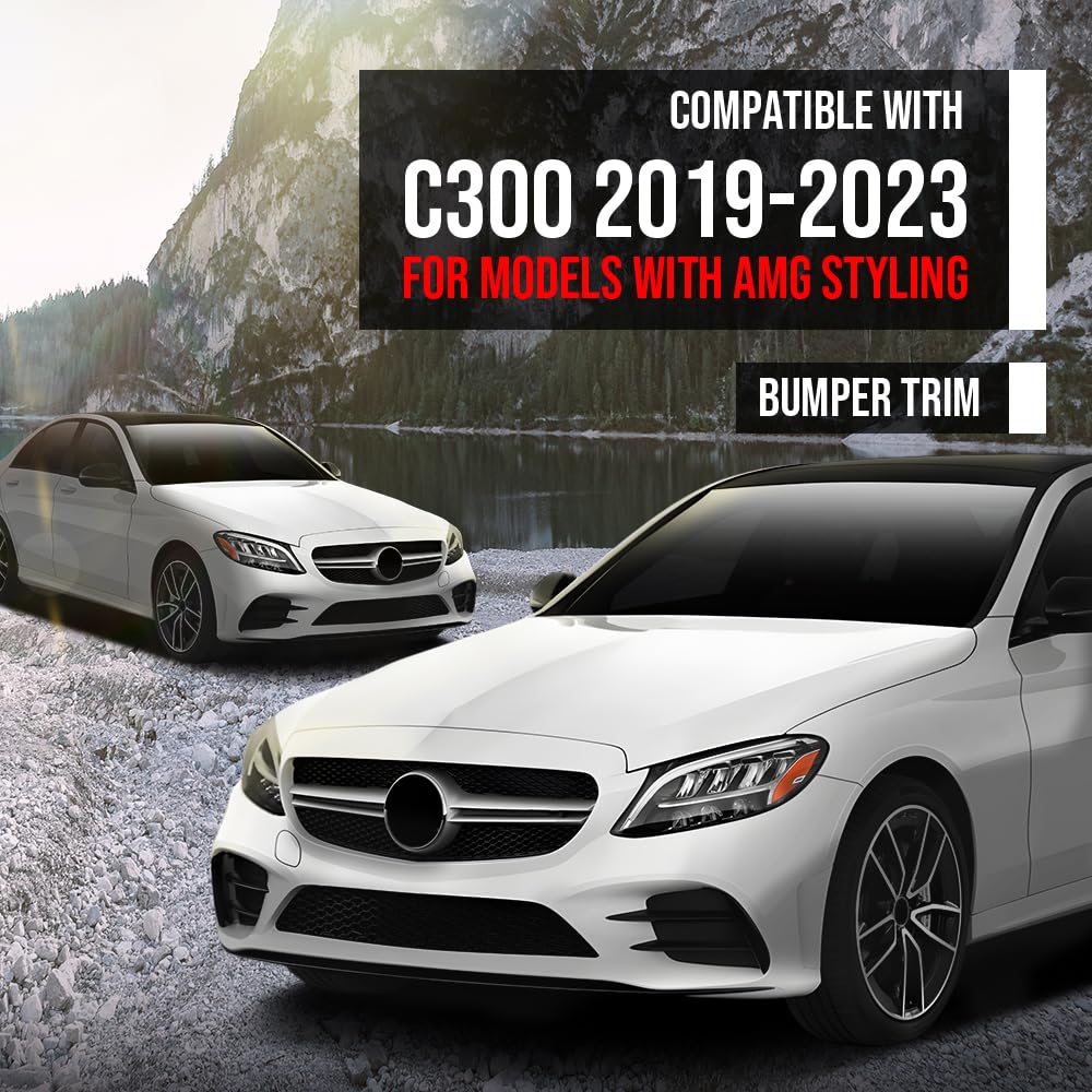 G-PLUS Front Left Outer Bumper Trim Compatible with Benz C300 2019-2023 For Models With AMG Styling 2058858902, MB1046160 Glossy Black