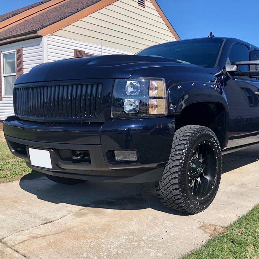 G-PLUS LED DRL Headlights Compatible with Chevy Silverado 1500 2007-2013/Fit Chevy Silverado 2500 HD 3500 HD 2007-2014 Bumper Headlamps,Smoky Lens Black Housing Amber Reflector,faros delanteros