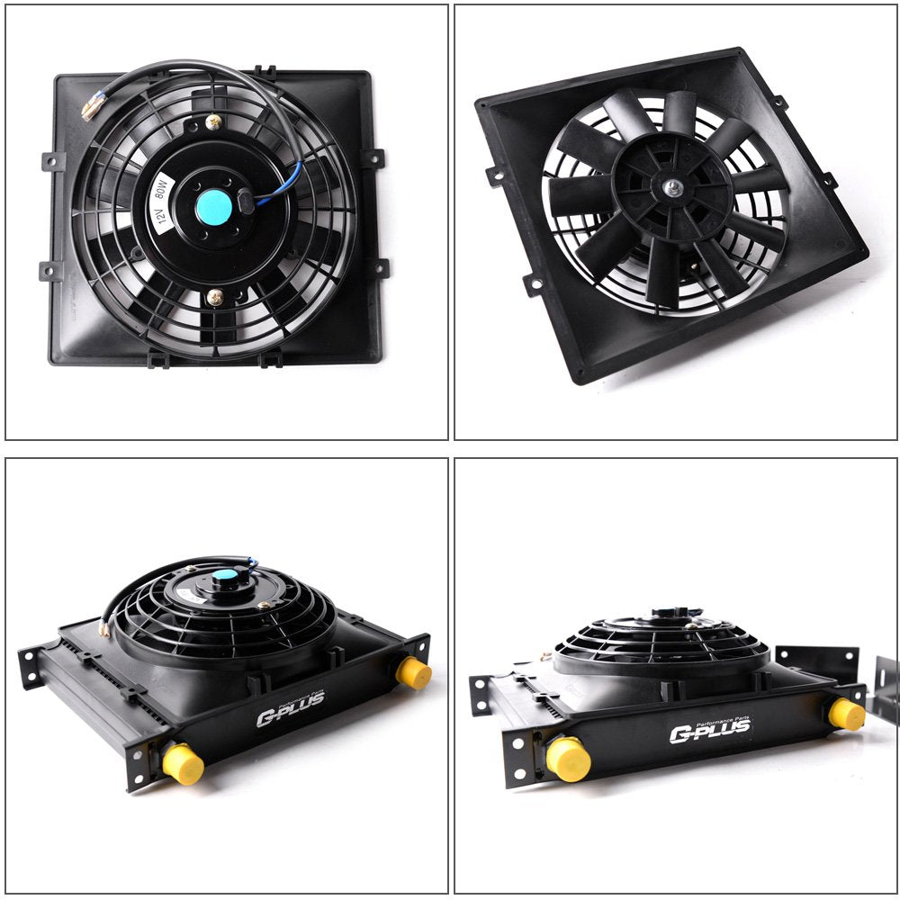 25 Row 10AN Universal Engine Transmission Oil Cooler+7" Cooling Fan Kit Black