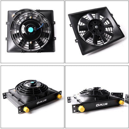 25 Row 10AN Universal Engine Transmission Oil Cooler+7" Cooling Fan Kit Black