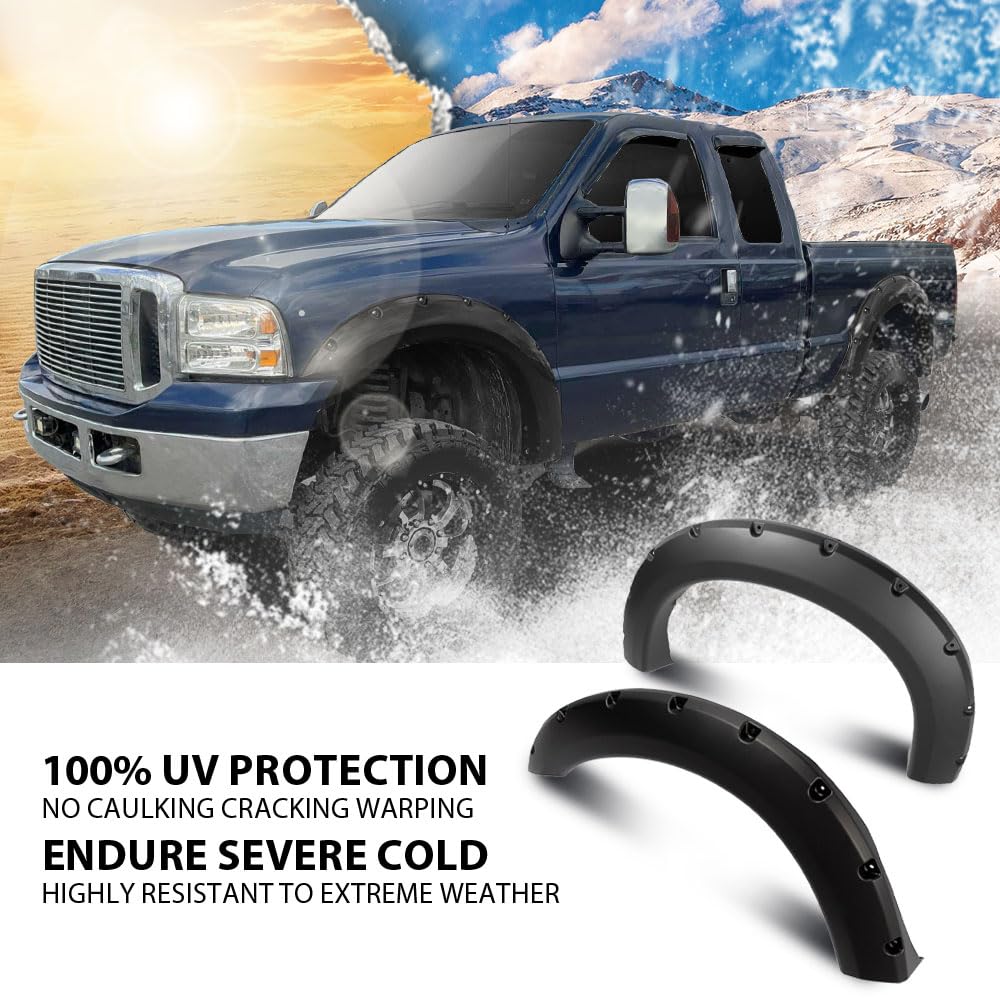 G-PLUS 4PCS Fender Flares Compatible with Ford F250 F350 Super Duty 1999-2007 (Not Fit Dually Models), Fender Wheel Opening Molding Smooth Pocket Riveted