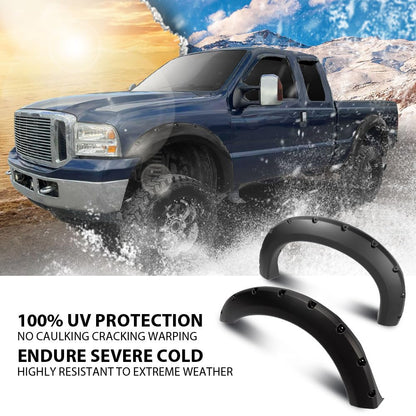 G-PLUS 4PCS Fender Flares Compatible with Ford F250 F350 Super Duty 1999-2007 (Not Fit Dually Models), Fender Wheel Opening Molding Smooth Pocket Riveted