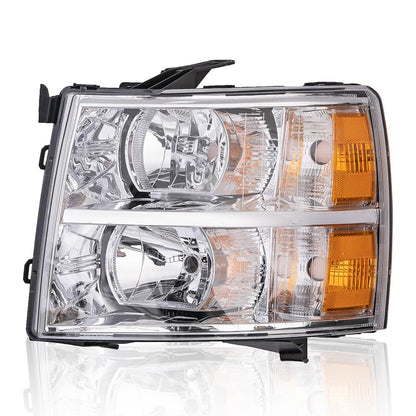G-PLUS Left Headlights Assembly Compatible with Chevy Silverado 1500 2007-2013/Fit Chevy Silverado 2500 HD 3500 HD 2007-2014 Driver Side Left Headlamp Clear Lens Chrome Housing Amber Reflector