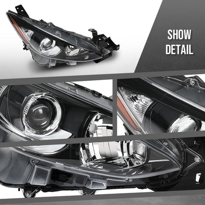 G-PLUS Headlight w/bulb Compatible with Mazda 3 2014 2015 2016 Bumper Headlamp BPW1510K0, MA2503144 Right Passenger Side Clear Lens Black Housing Amber Reflector