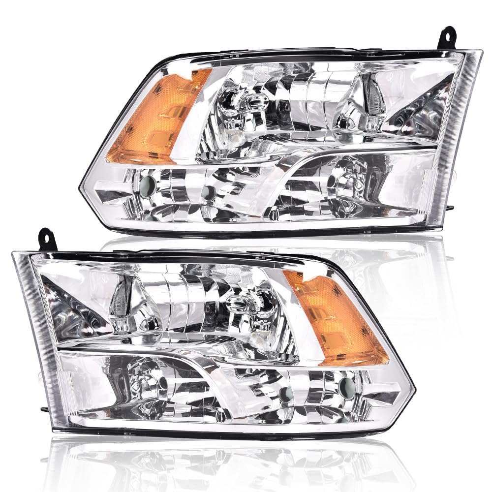 G-PLUS Headlights Assembly Fit Dodge Ram 1500 2500 3500 09-10/Fit Ram 1500 2500 3500 4500 5500 2011-2018 Headlamps Pair Clear Lens Chrome Housing Amber Reflector,faros delanteros