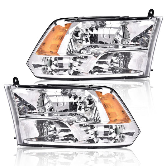 G-PLUS Headlights Assembly Fit Dodge Ram 1500 2500 3500 09-10/Fit Ram 1500 2500 3500 4500 5500 2011-2018 Headlamps Pair Clear Lens Chrome Housing Amber Reflector,faros delanteros