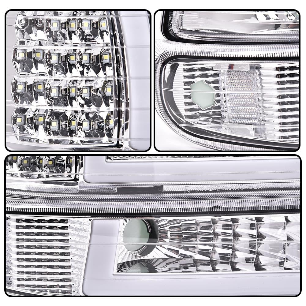 G-PLUS LED DRL Headlights Compatible with 1999-2002 Chevy Silverado/2001-2002 Silverado 1500HD 2500HD/00-06 Tahoe Suburban 1500 2500, Bumper Headlamps, 2Pcs Clear (Left+Right)