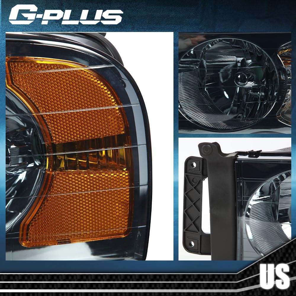 G-PLUS Headlights Assembly Compatible with Dodge Ram 1500 2500 3500 2002-2005 Bumper Headlamp, Smoky Lens Chrome Housing Amber Reflector