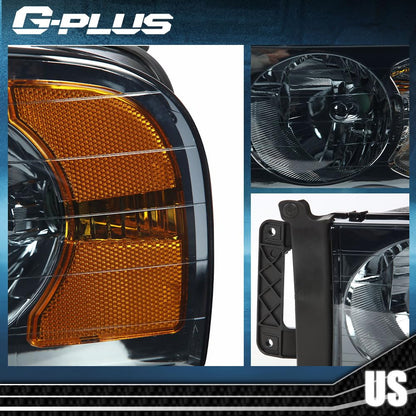 G-PLUS Headlights Assembly Compatible with Dodge Ram 1500 2500 3500 2002-2005 Bumper Headlamp, Smoky Lens Chrome Housing Amber Reflector