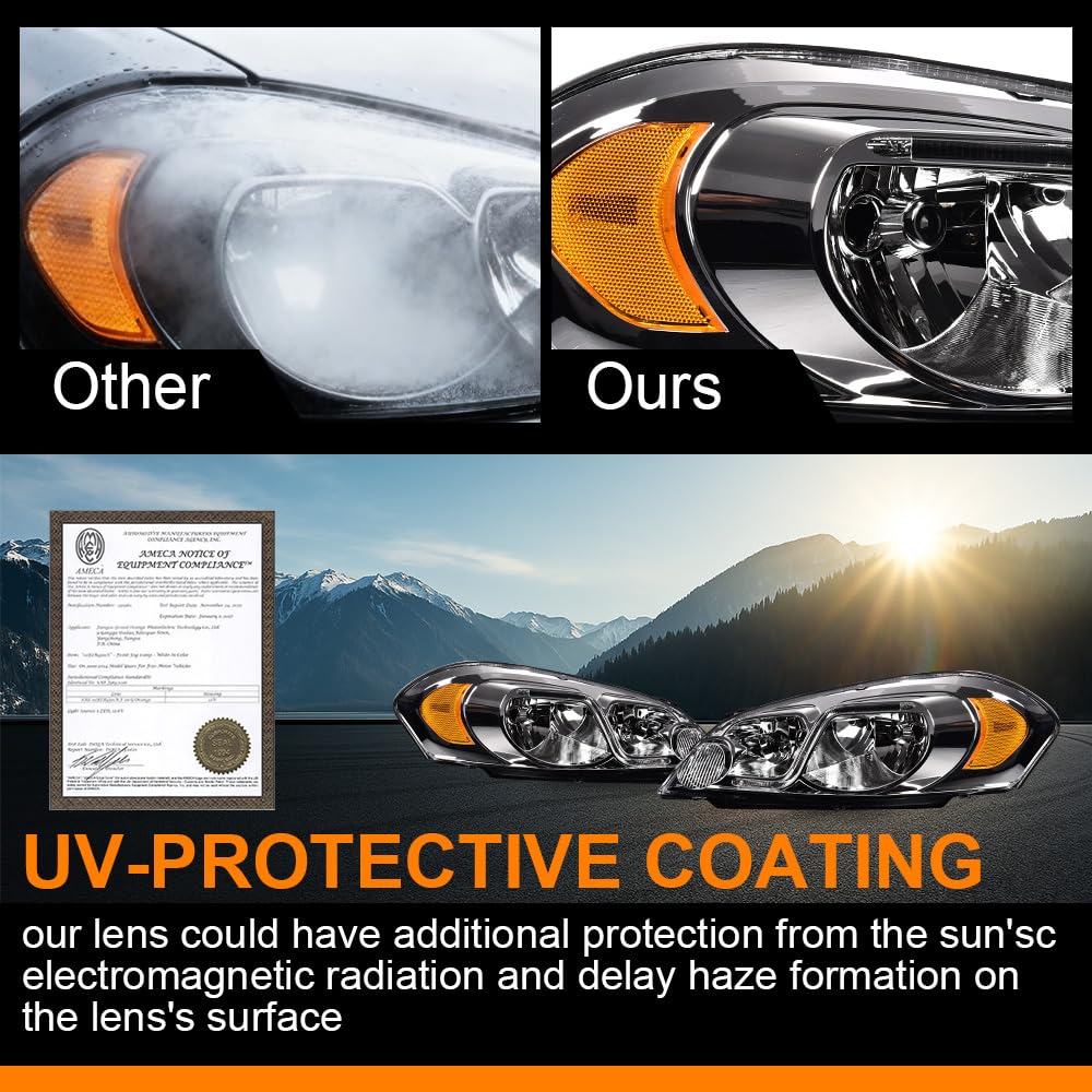 G-PLUS LED Headlights Assembly Fit Chevy Monte Carlo 2006 2007/Chevy Impala 2006-2013/Chevy Impala Limited 2014-2016 DRL Corner Headlamps Clear Lens Chrome Housing Amber Reflector,faros delanteros