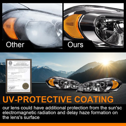 G-PLUS LED Headlights Assembly Fit Chevy Monte Carlo 2006 2007/Chevy Impala 2006-2013/Chevy Impala Limited 2014-2016 DRL Corner Headlamps Clear Lens Chrome Housing Amber Reflector,faros delanteros