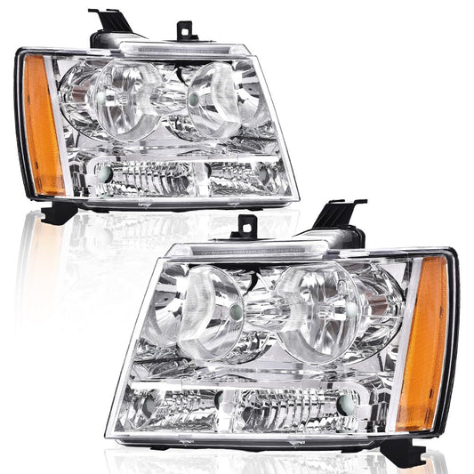 G-PLUS Headlights Assembly Compatible with Chevy Tahoe Subarban Avalanche 2007-2014 Set Pair Bumper Corner Headlamps Left & Right Clear Lens Chrome Housing Amber Reflector,faros delanteros