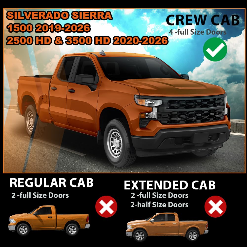 G-PLUS in-Channel Side Window Vent Visor Deflectors Rain Guards Compatible with Chevy Silverado GMC Sierra 1500 2019-2026 4 PCS Smoky