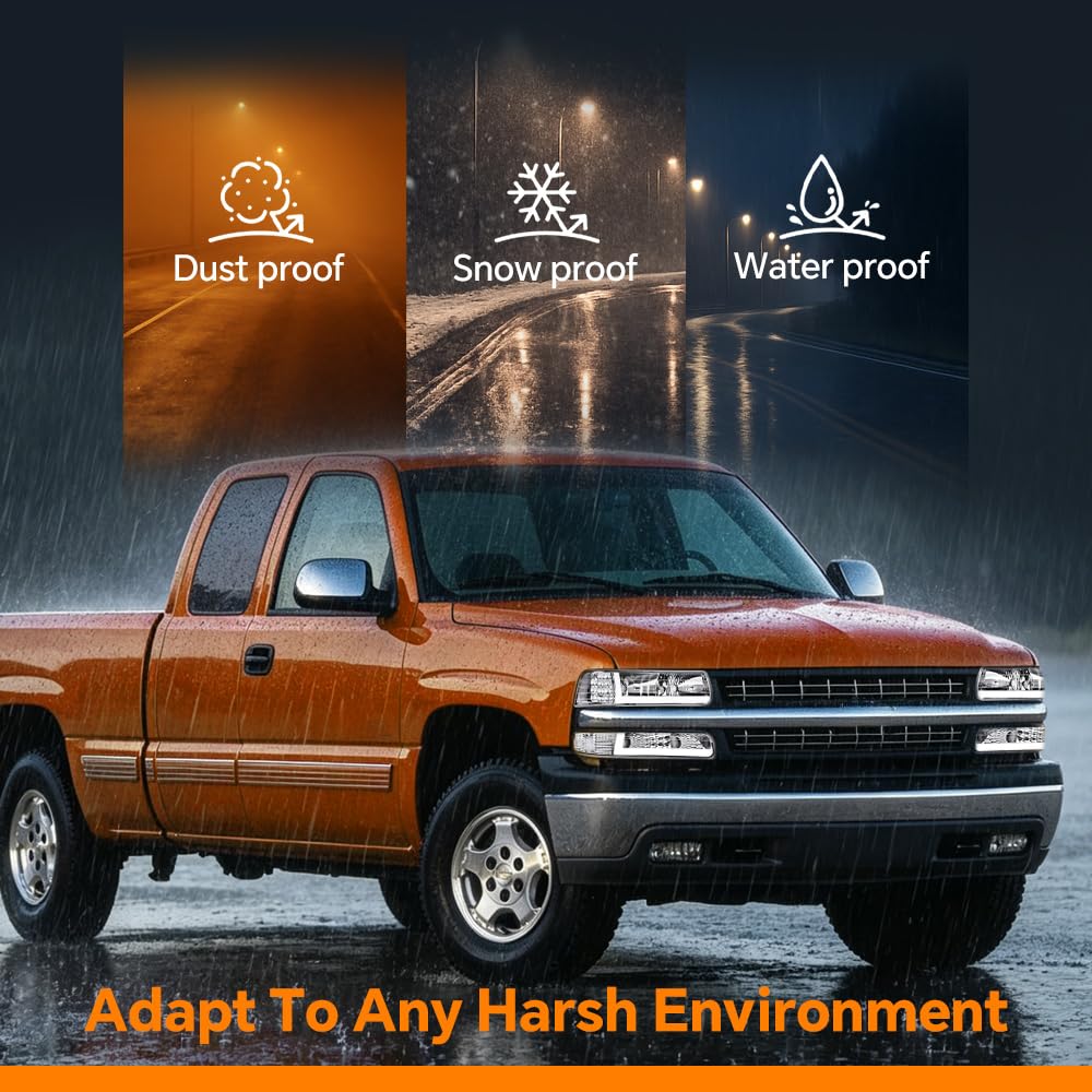 G-PLUS LED DRL Headlights Compatible with 1999-2002 Chevy Silverado/2001-2002 Silverado 1500HD 2500HD/00-06 Tahoe Suburban 1500 2500, Bumper Headlamps, 2Pcs Clear (Left+Right)