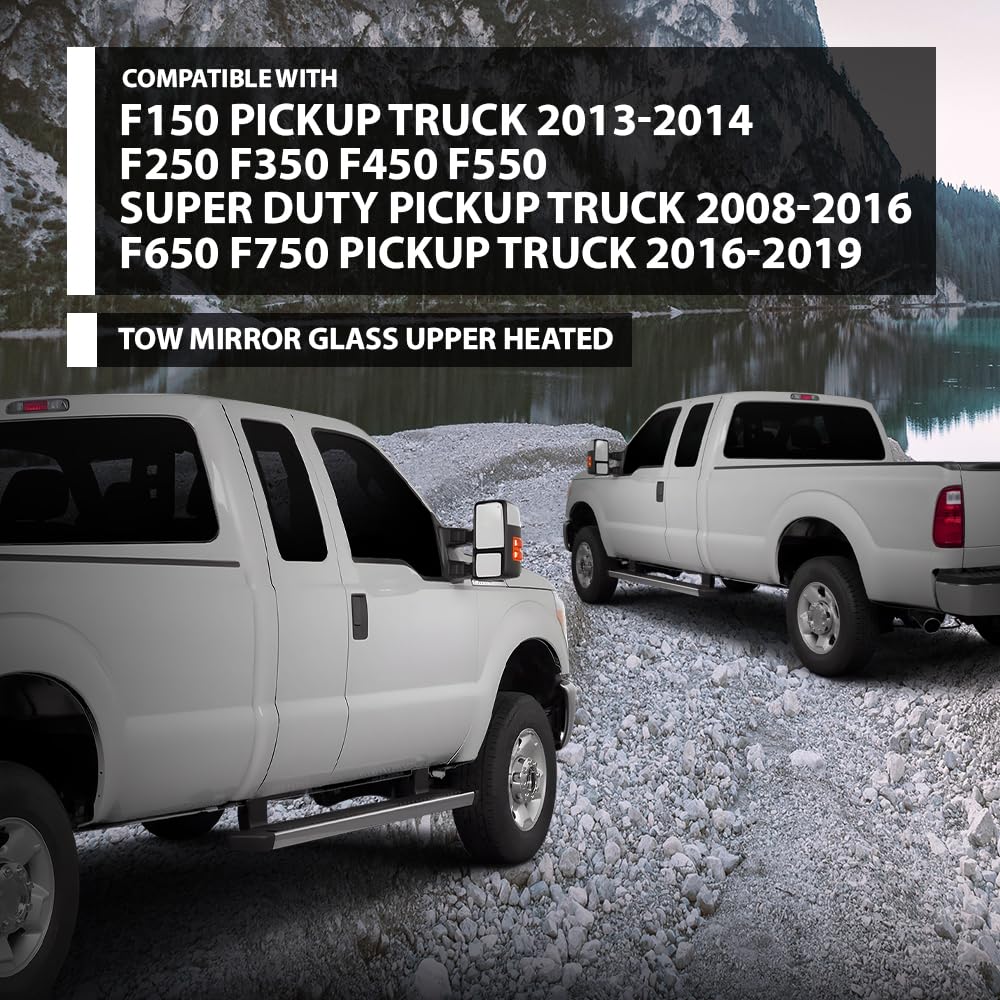 G-PLUS Mirror Glass Heated Left+Right Upper Compatible with Ford F150 Pickup Truck 2013-2014,Fit Ford F250 F350 F450 F550 Super Duty 2008-2016 FO1324150, FO1325150 White