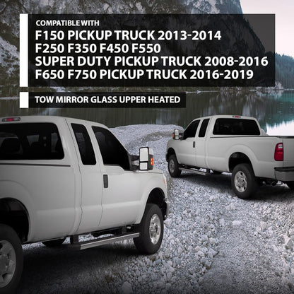 G-PLUS Mirror Glass Heated Left+Right Upper Compatible with Ford F150 Pickup Truck 2013-2014,Fit Ford F250 F350 F450 F550 Super Duty 2008-2016 FO1324150, FO1325150 White