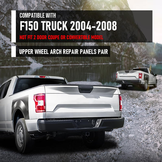 G-PLUS Rear Left & Right Upper Wheel Arch Repair Panels Compatible with Ford F150 Truck 2004-2008, Fit Ford F150 Super Crew/Crew Cab/Regular Cab, Black