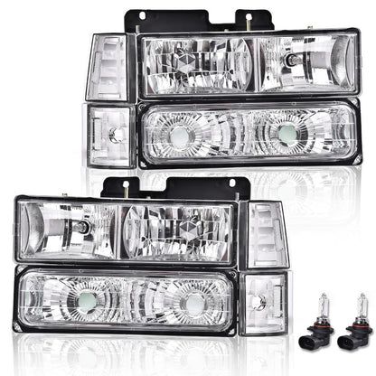 G-PLUS Headlights Assembly w/Bulbs Fit Chevy Suburban C1500 C2500 K1500 K2500 1994-1999, Fit GMC C2500 K2500 1994-2000, Left & Right Headlamps Assembly, Clear Lens Chrome Housing Clear Reflector