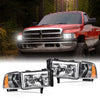 G-PLUS LED Headlights Head Lamps Fit Dodge Ram 1500 1994-2001/Fit Dodge Ram 2500 3500 1994-2002 Left & Right Clear Lens Chrome Housing Amber Reflector Bumper Headlamps w/o Bulbs,faros Assembly