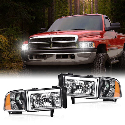 G-PLUS LED Headlights Head Lamps Fit Dodge Ram 1500 1994-2001/Fit Dodge Ram 2500 3500 1994-2002 Left & Right Clear Lens Chrome Housing Amber Reflector Bumper Headlamps w/o Bulbs,faros Assembly