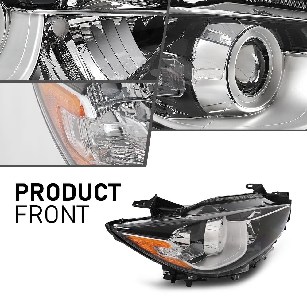 G-PLUS Headlight Assembly Fit Mazda CX-5 4-Door Sport Utility 2013-2016,Not Fit Factory HID/Xenon Right Side Front Headlamp,faros delanteros Clear Lens Chrome Houisng Amber Reflector