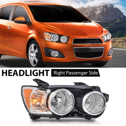 G-PLUS Headlight Assembly Compatible with Chevy Sonic 2012 2013 2014 2015 2016 Front Halogen Headlamp Passenger Right Side Clear Lens Black Housing Amber Reflector Bumper Headlamps,faros delanteros