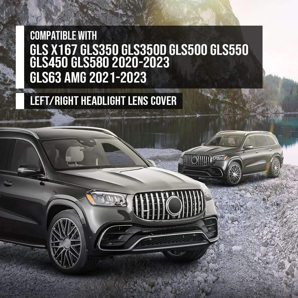 G-PLUS Headlight Lens Cover Compatible with Benz GLS X167 GLS350 GLS350d GLS500 GLS550 GLS450 GLS580 2020-2023 Fit Benz GLS63 AMG 2021-2023 Left & Right Front Headlamp Lens Cover Clear