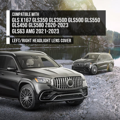 G-PLUS Headlight Lens Cover Compatible with Benz GLS X167 GLS350 GLS350d GLS500 GLS550 GLS450 GLS580 2020-2023 Fit Benz GLS63 AMG 2021-2023 Left & Right Front Headlamp Lens Cover Clear
