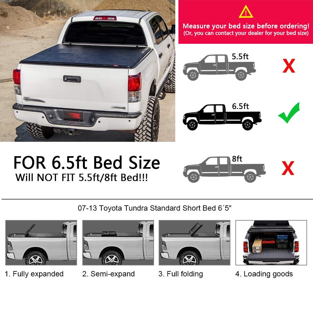 G-PLUS T4 Four-Fold Solid Truck Tonneau Cover Replacement for 2007-2013 Toyota Tundra | 6.5Ft Standard Short Bed | for Fleetside/Styleside Models Only | for Without Bed Rail System