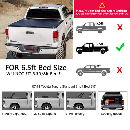 G-PLUS T4 Four-Fold Solid Truck Tonneau Cover Replacement for 2007-2013 Toyota Tundra | 6.5Ft Standard Short Bed | for Fleetside/Styleside Models Only | for Without Bed Rail System