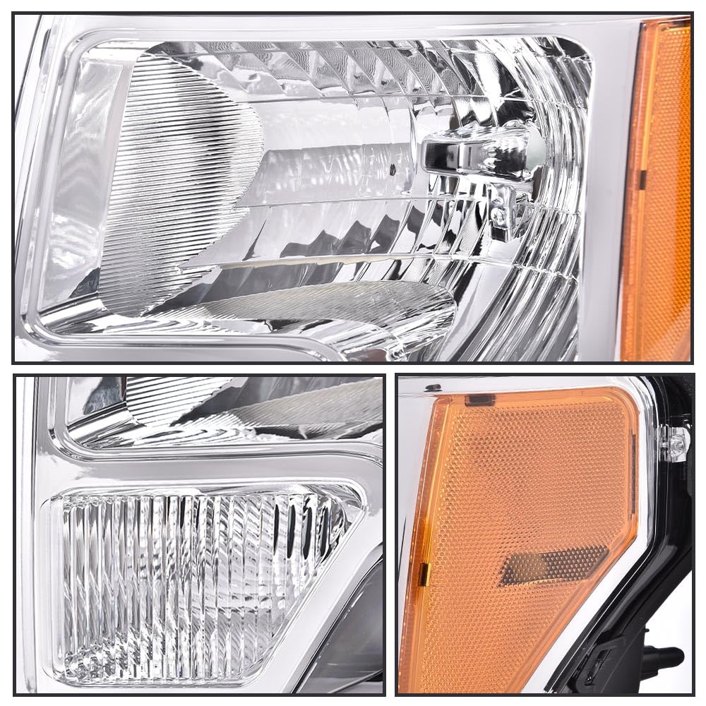 G-PLUS Headlights Assembly Compatible with Ford F150 2009-2014 Pair Left & Right Headlamps Assembly, Clear Lens Chrome Housing Amber Reflector, faros delanteros, DL3Z13008A DL3Z13008B