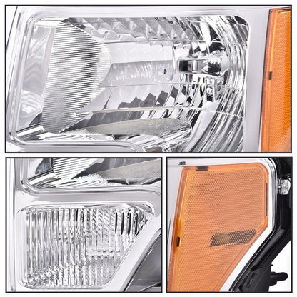G-PLUS Headlights Assembly Compatible with Ford F150 2009-2014 Pair Left & Right Headlamps Assembly, Clear Lens Chrome Housing Amber Reflector, faros delanteros, DL3Z13008A DL3Z13008B