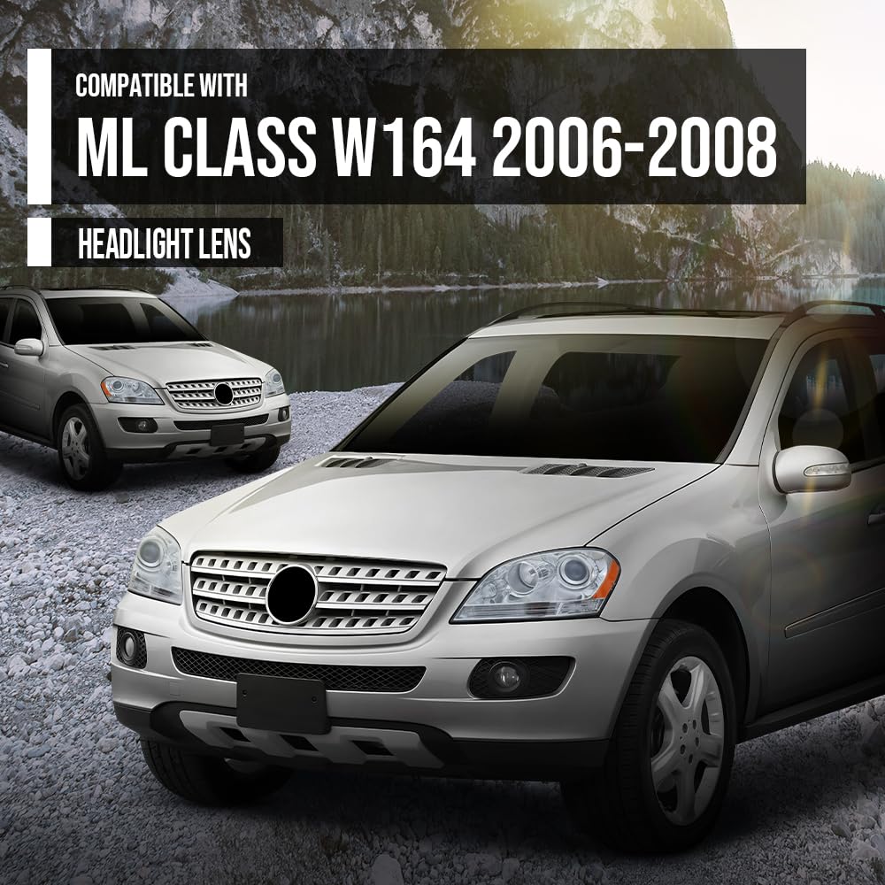 G-PLUS Headlight Lens Cover Compatible with Benz ML Class W164 ML320 ML350 ML500 ML550 ML63 AMG 2006-2008 Left & Right Pair Front Headlamp Lens Cover Clear