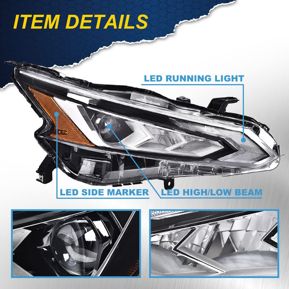 G-PLUS LED DRL Headlights, Compatible with 2016 2017 2018 Nissan Altima Right Bumper Headlamp, Clear Lens Black Housing Amber Reflector Bumper Headlamps