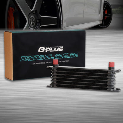 G-PLUS AN10-10AN Universal Engine Aluminum Transmission Racing Oil Cooler (Black, 7 Row Japanese-Style)